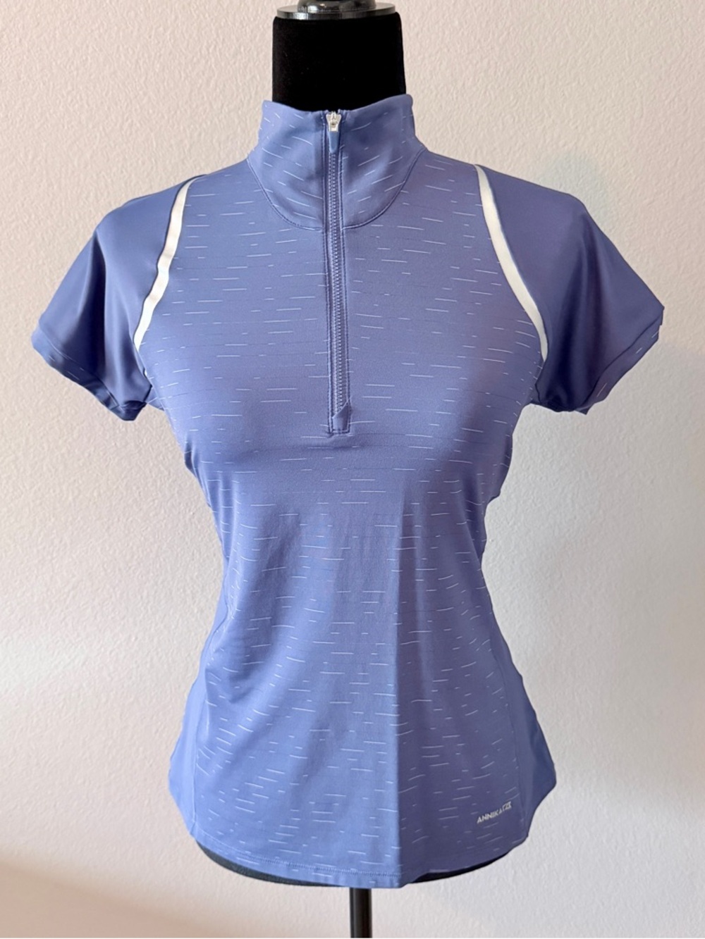 Cutter & Buck Blue Short-Sleeve Zip Golf Top with Silver Accents